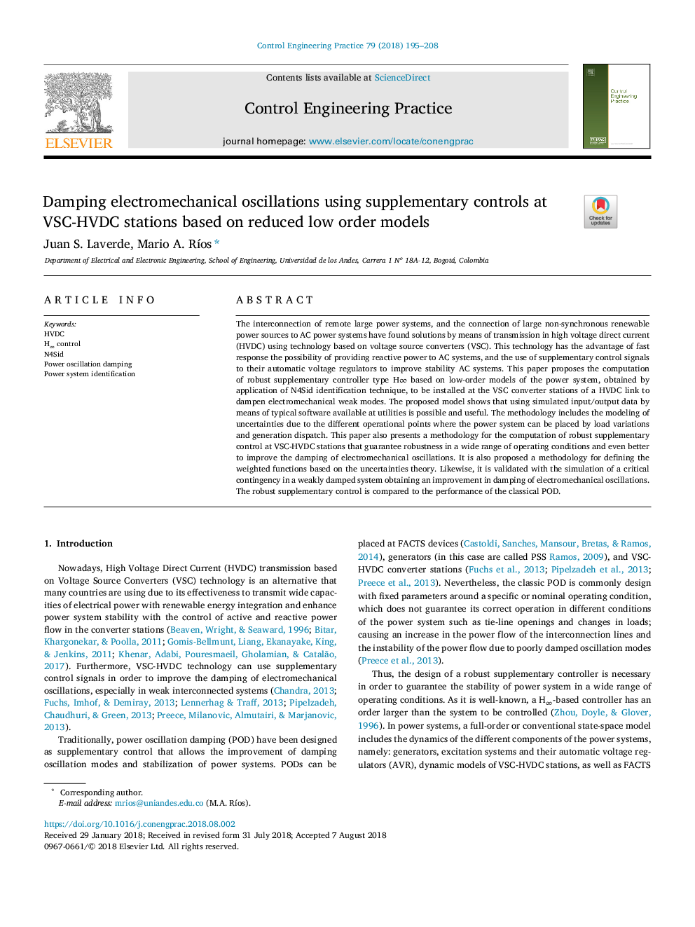 Damping electromechanical oscillations using supplementary controls at VSC-HVDC stations based on reduced low order models