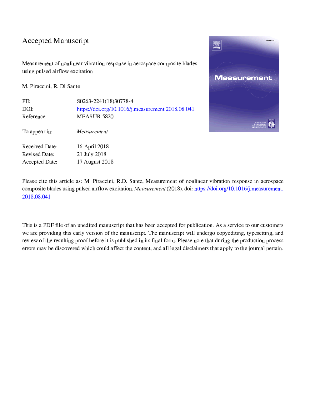 Measurement of nonlinear vibration response in aerospace composite blades using pulsed airflow excitation