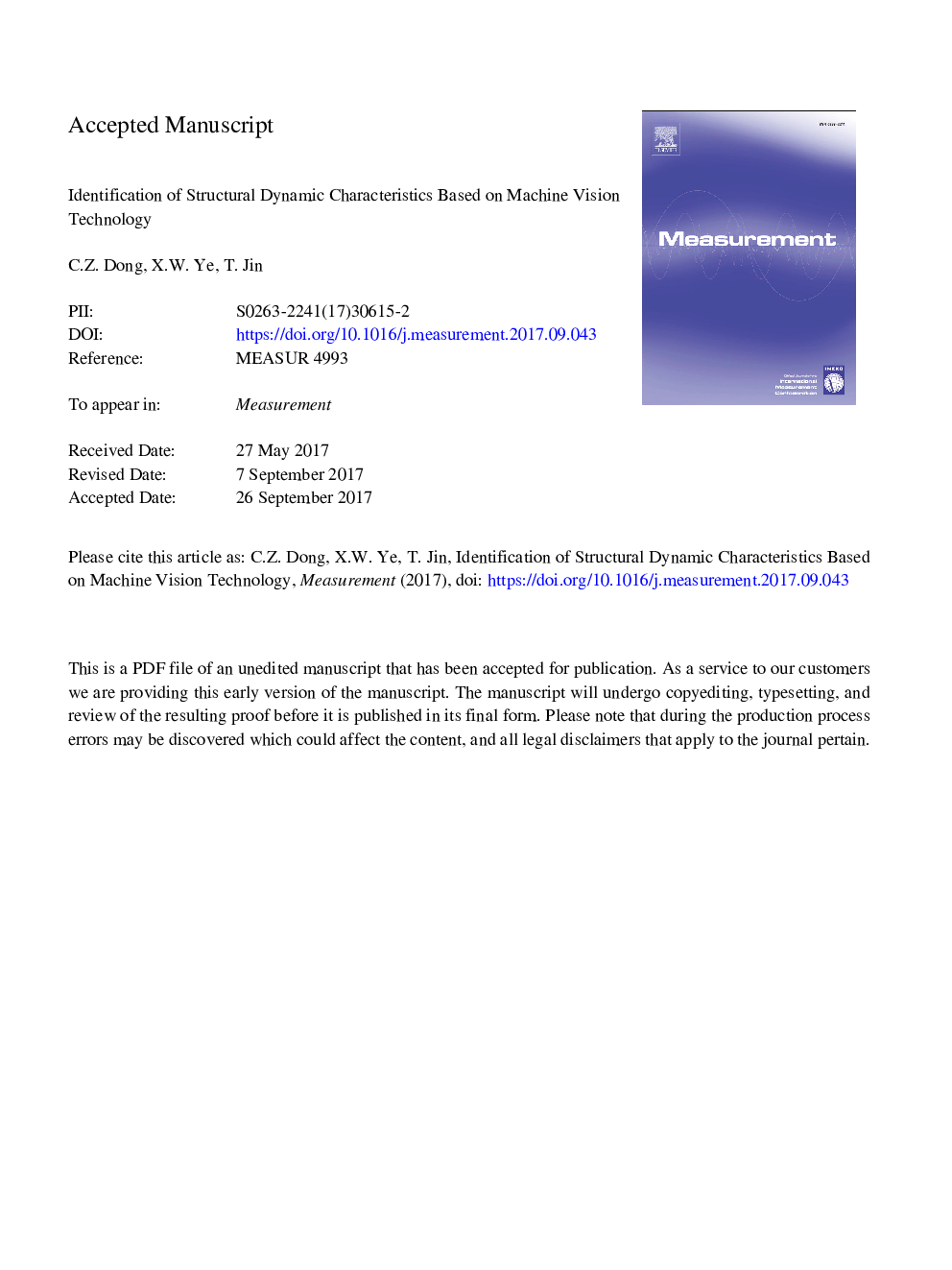 Identification of structural dynamic characteristics based on machine vision technology