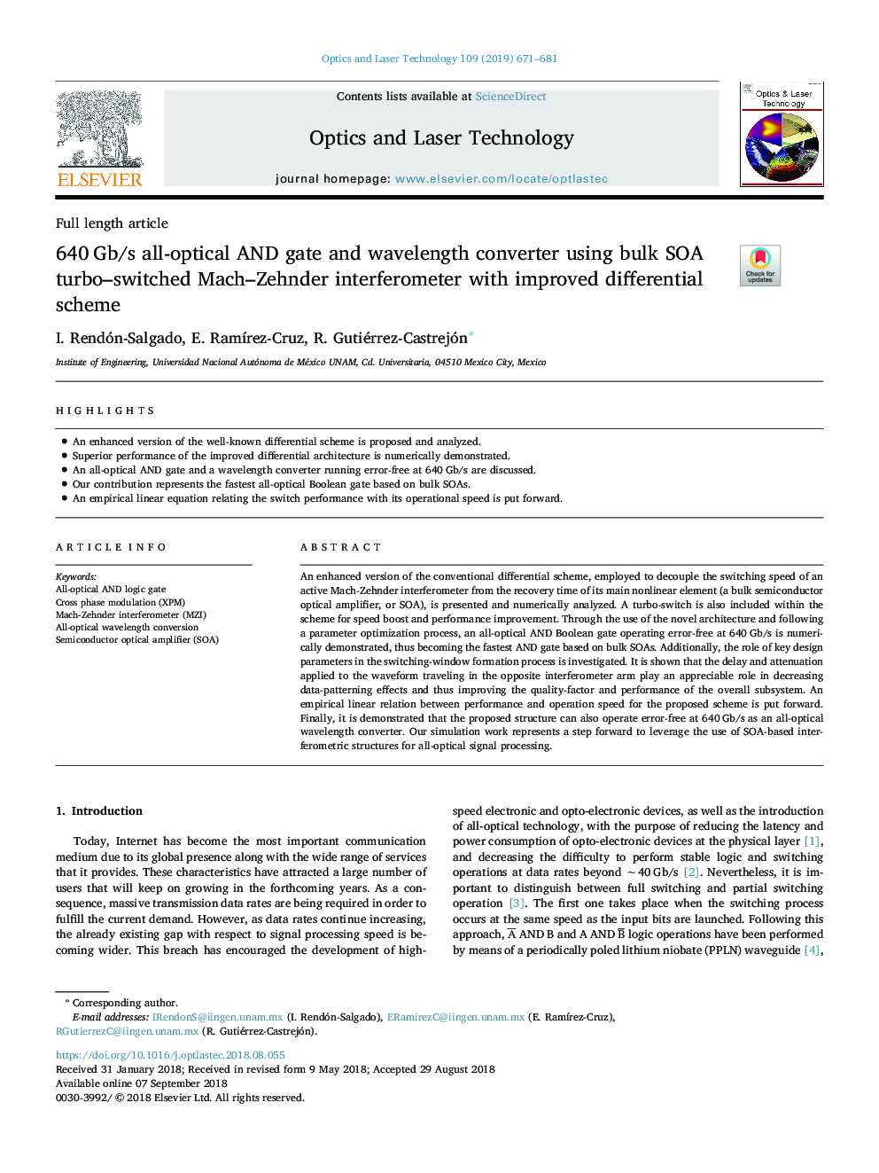 640â¯Gb/s all-optical AND gate and wavelength converter using bulk SOA turbo-switched Mach-Zehnder interferometer with improved differential scheme