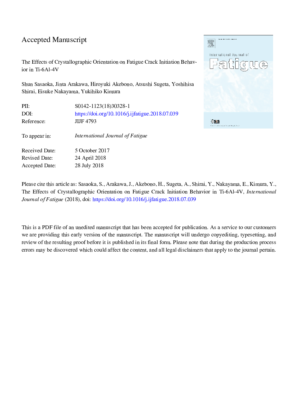 The effects of crystallographic orientation on fatigue crack initiation behavior in Ti-6Al-4V