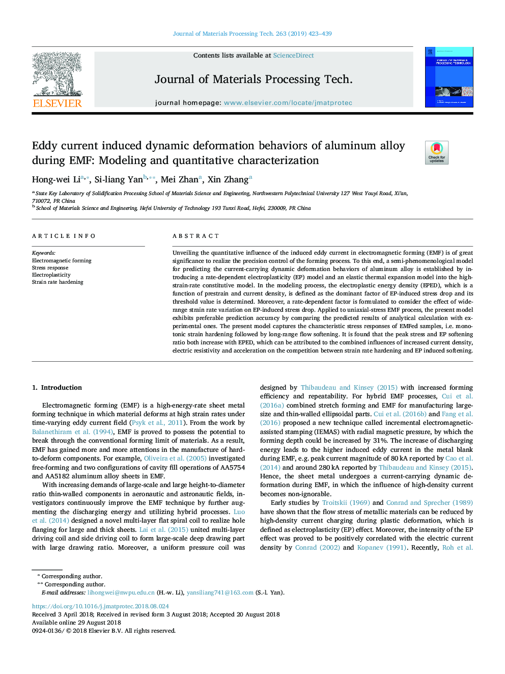 Eddy current induced dynamic deformation behaviors of aluminum alloy during EMF: Modeling and quantitative characterization