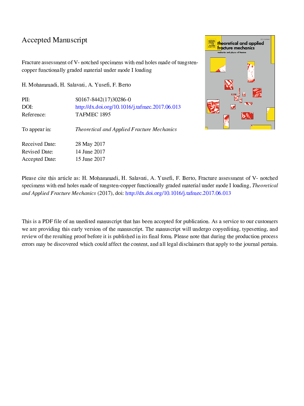 Fracture assessment of V-notched specimens with end holes made of tungsten-copper functionally graded material under mode I loading