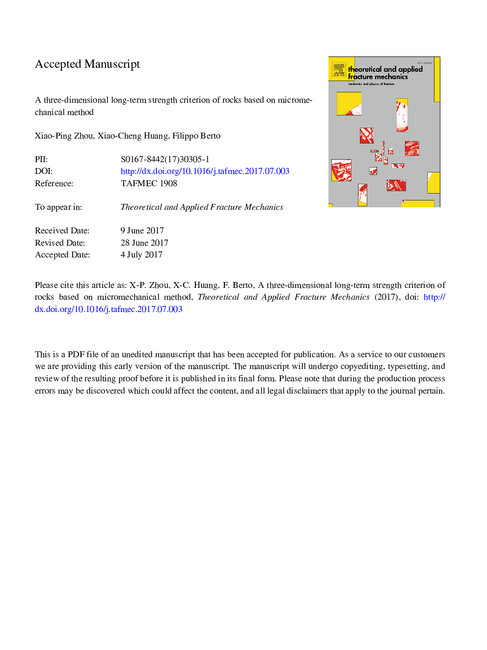 A three-dimensional long-term strength criterion of rocks based on micromechanical method