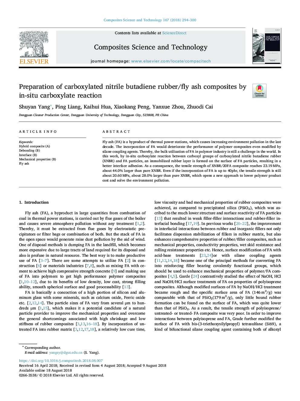 Preparation of carboxylated nitrile butadiene rubber/fly ash composites by in-situ carboxylate reaction