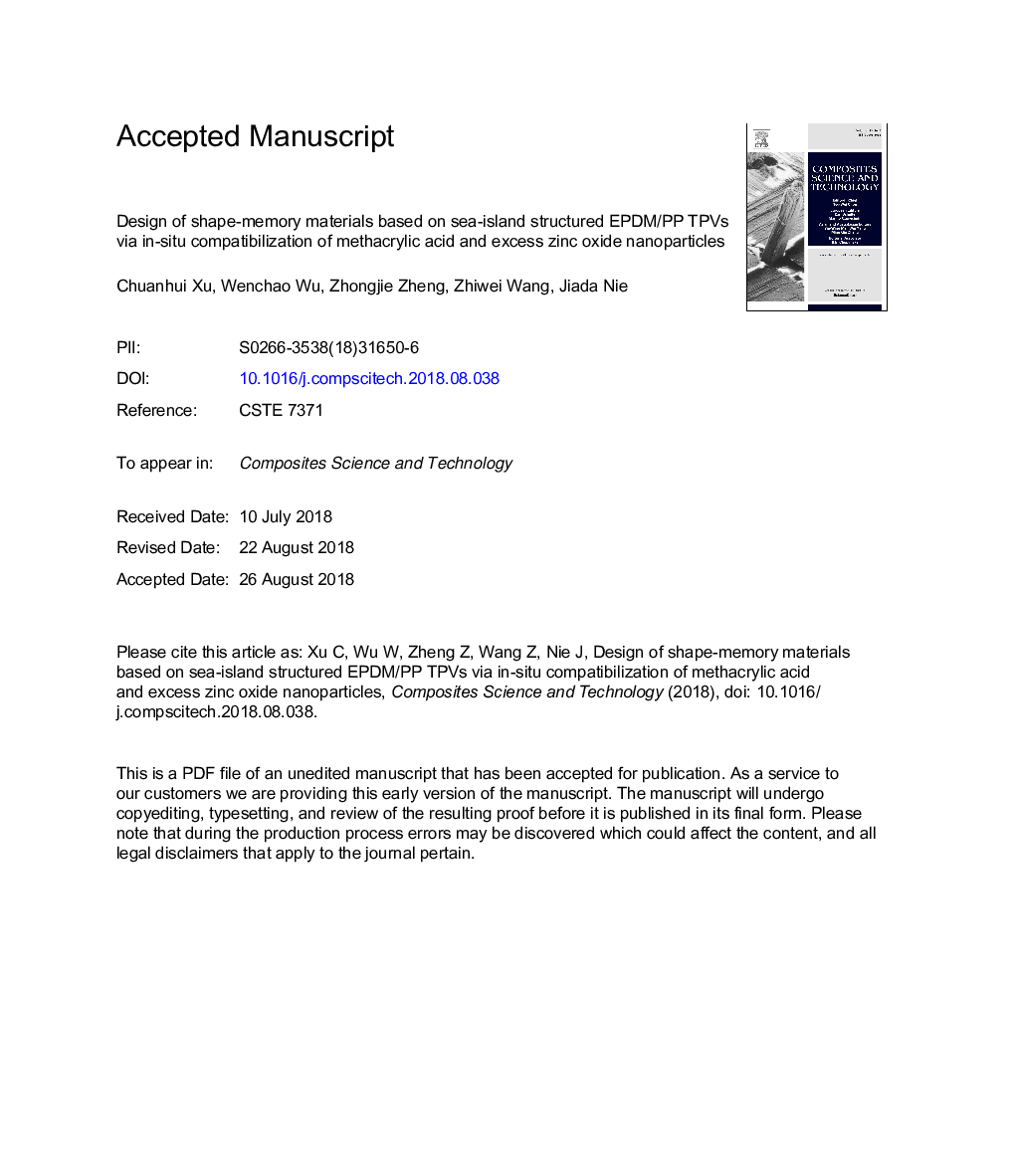 Design of shape-memory materials based on sea-island structured EPDM/PP TPVs via in-situ compatibilization of methacrylic acid and excess zinc oxide nanoparticles