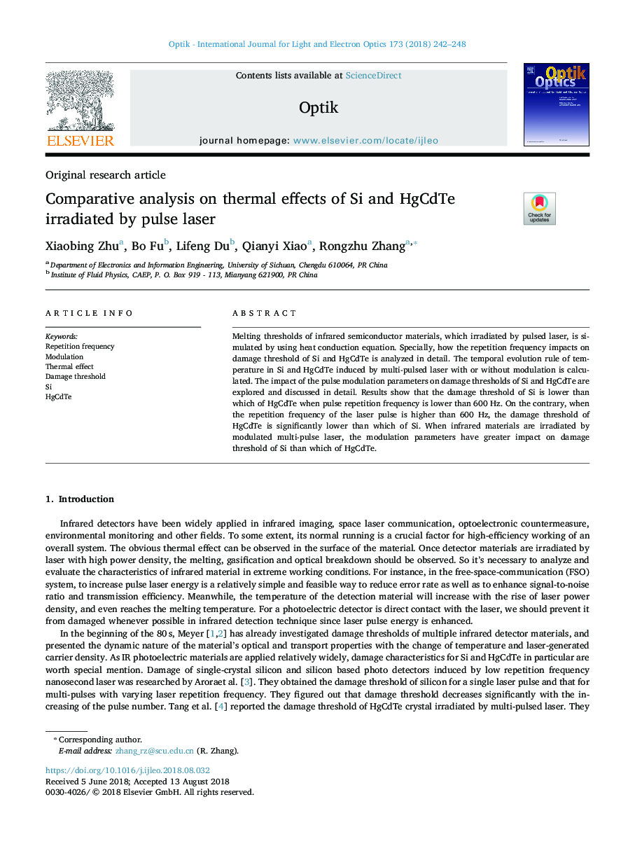 Comparative analysis on thermal effects of Si and HgCdTe irradiated by pulse laser