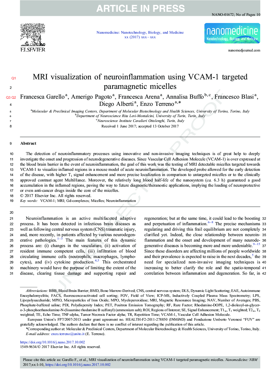 MRI visualization of neuroinflammation using VCAM-1 targeted paramagnetic micelles