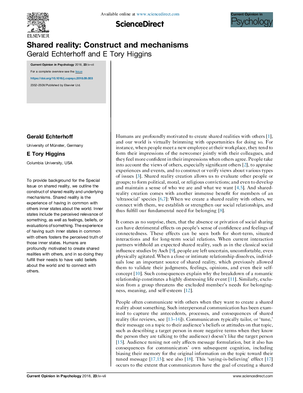 Shared reality: Construct and mechanisms