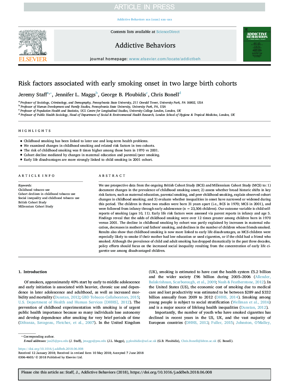 Risk factors associated with early smoking onset in two large birth cohorts