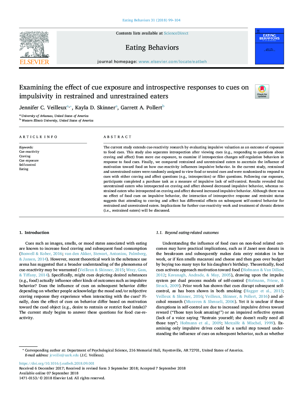 Examining the effect of cue exposure and introspective responses to cues on impulsivity in restrained and unrestrained eaters