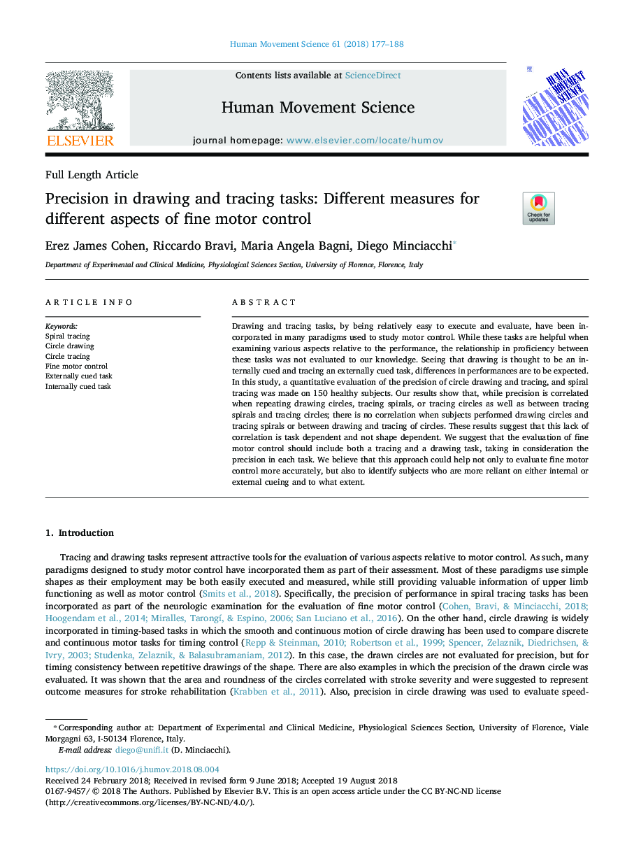 Precision in drawing and tracing tasks: Different measures for different aspects of fine motor control