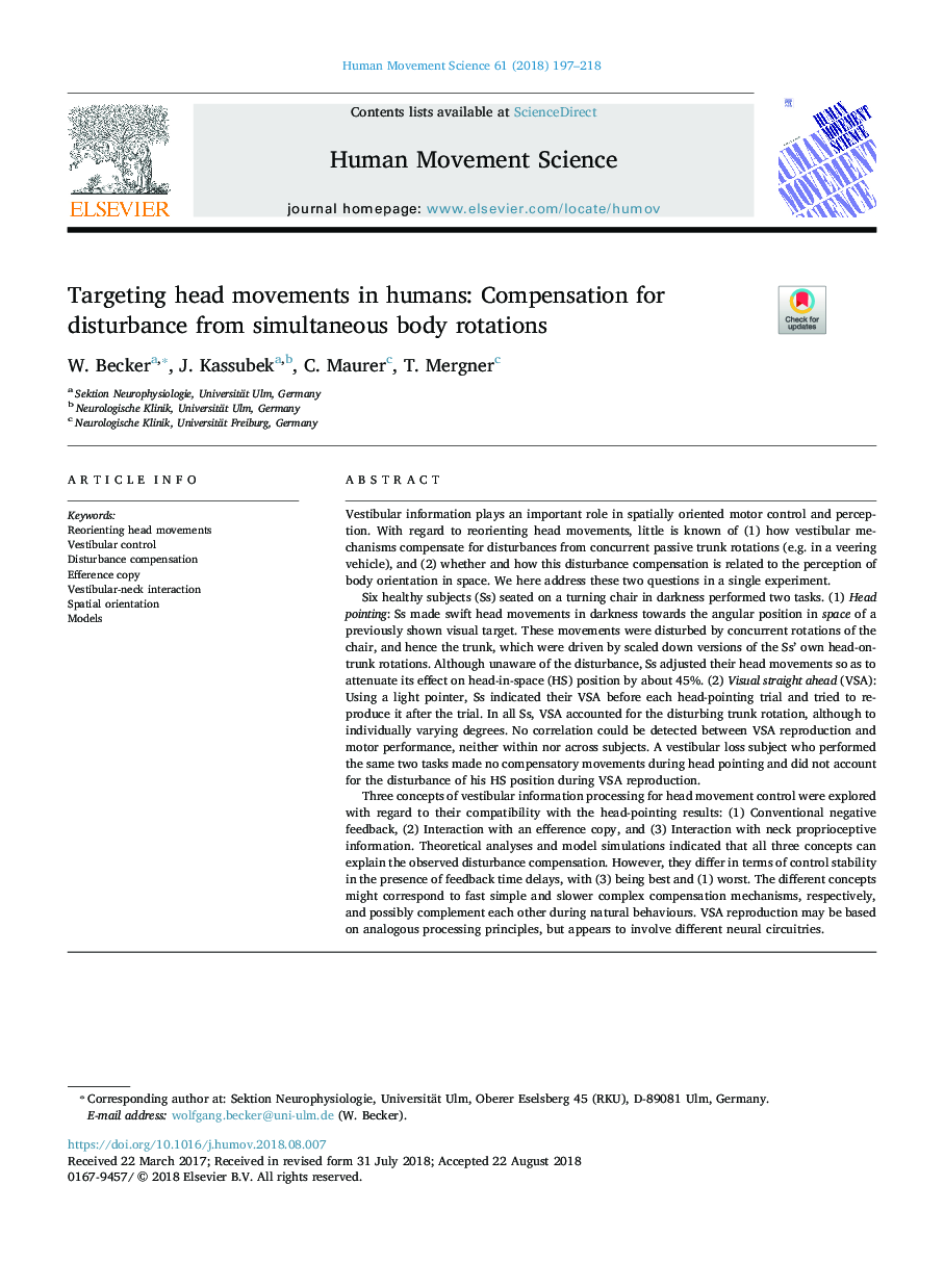 Targeting head movements in humans: Compensation for disturbance from simultaneous body rotations