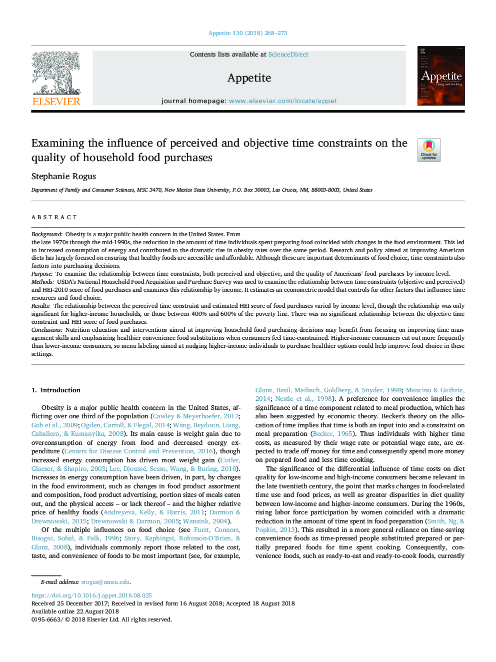 Examining the influence of perceived and objective time constraints on the quality of household food purchases