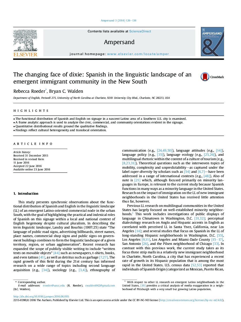 The changing face of dixie: Spanish in the linguistic landscape of an emergent immigrant community in the New South