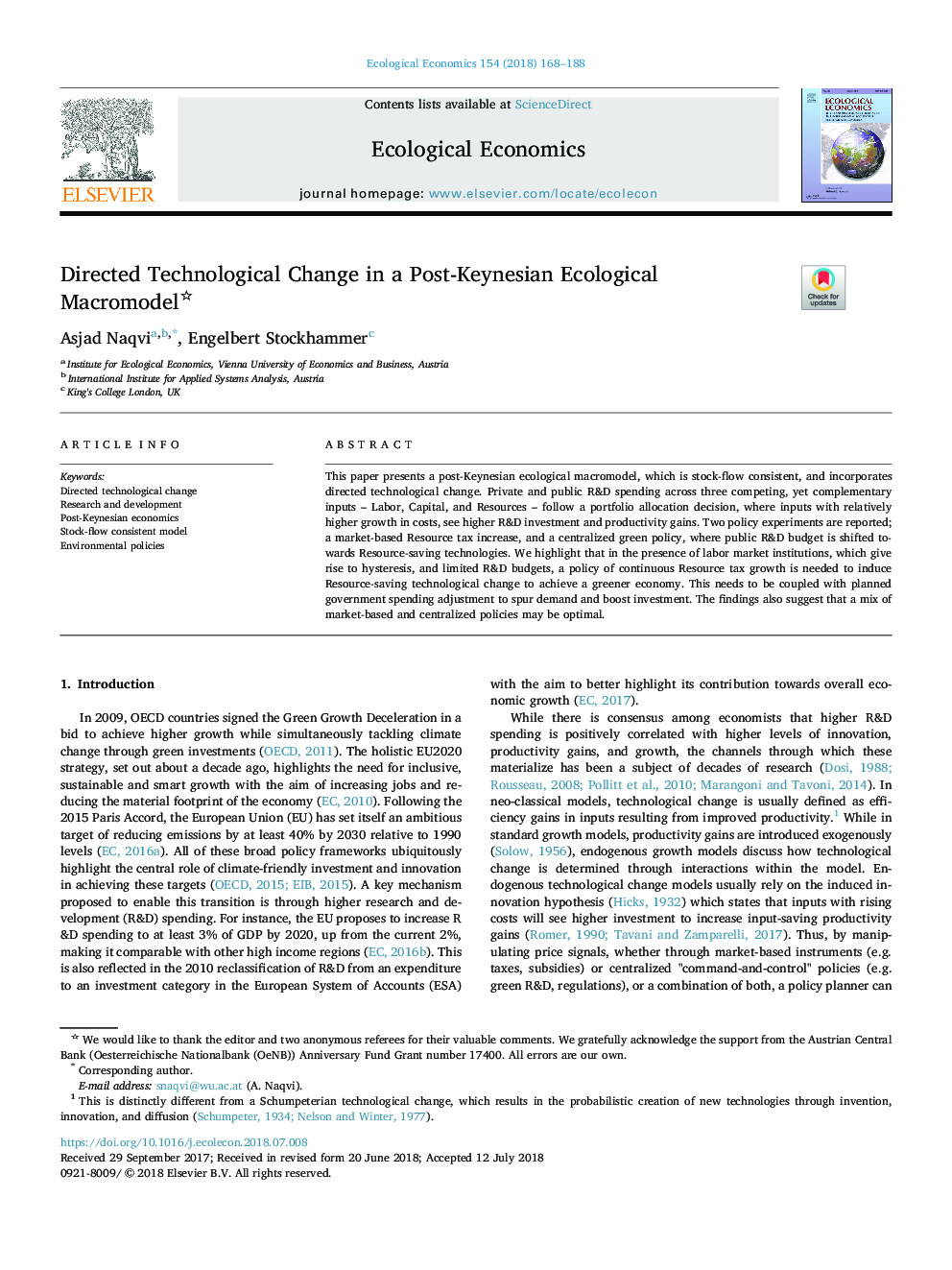 Directed Technological Change in a Post-Keynesian Ecological Macromodel