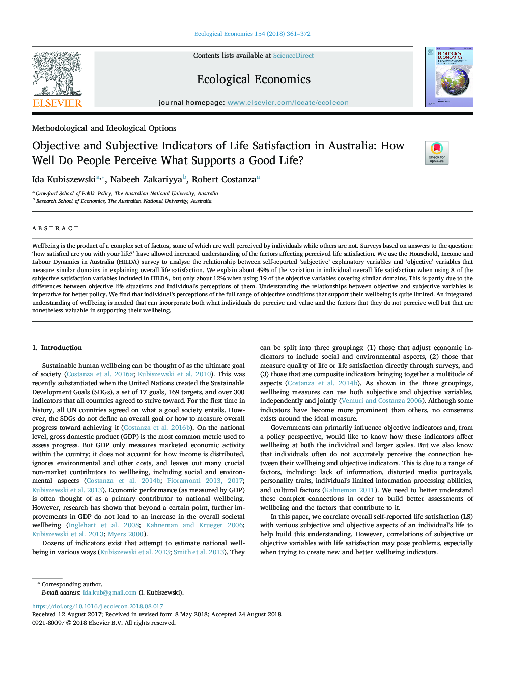 Objective and Subjective Indicators of Life Satisfaction in Australia: How Well Do People Perceive What Supports a Good Life?