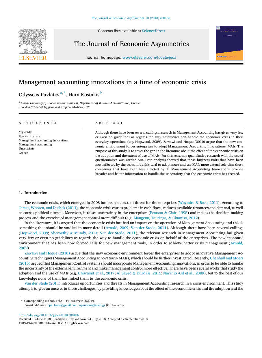 Management accounting innovations in a time of economic crisis