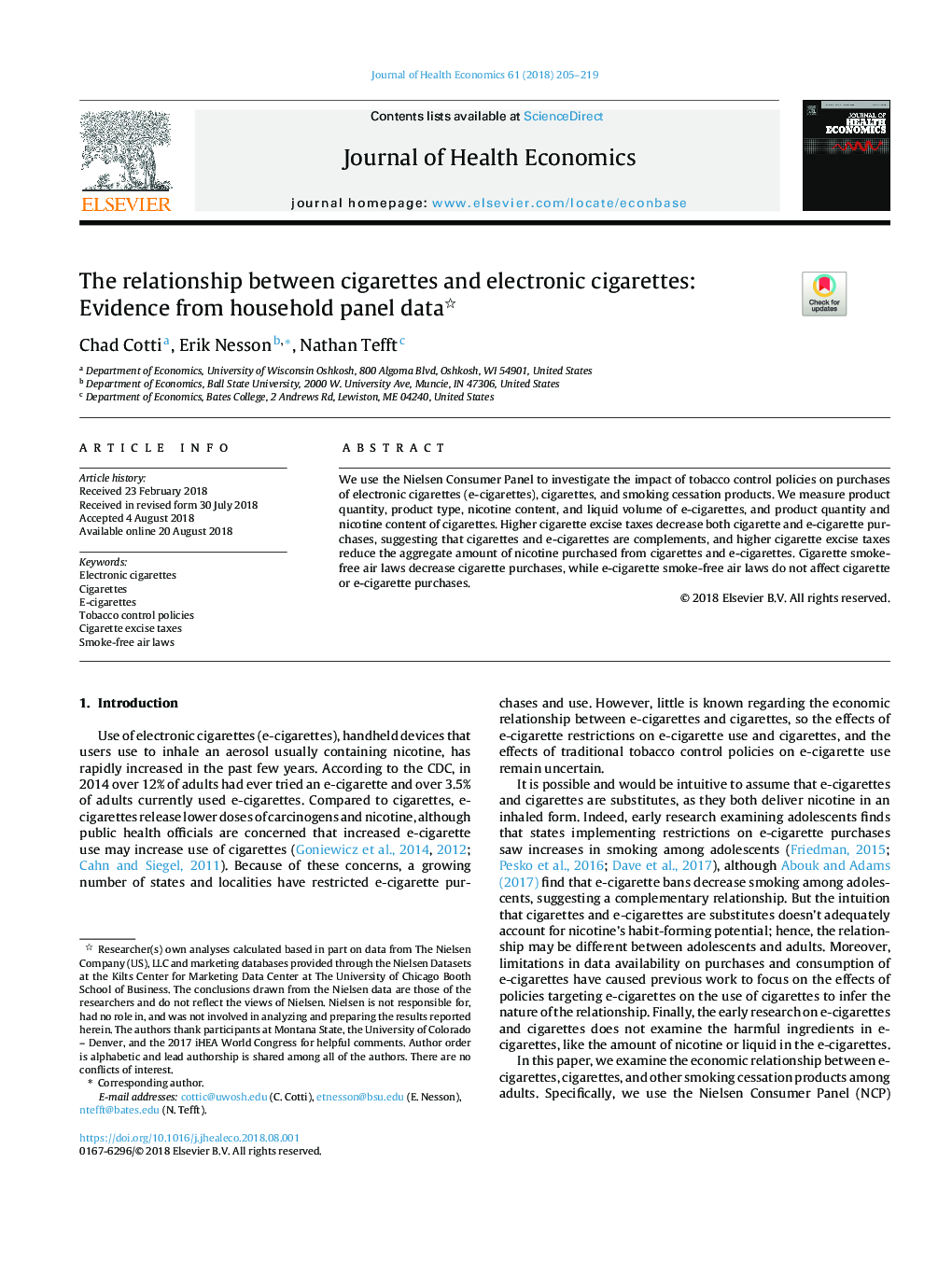 The relationship between cigarettes and electronic cigarettes: Evidence from household panel data