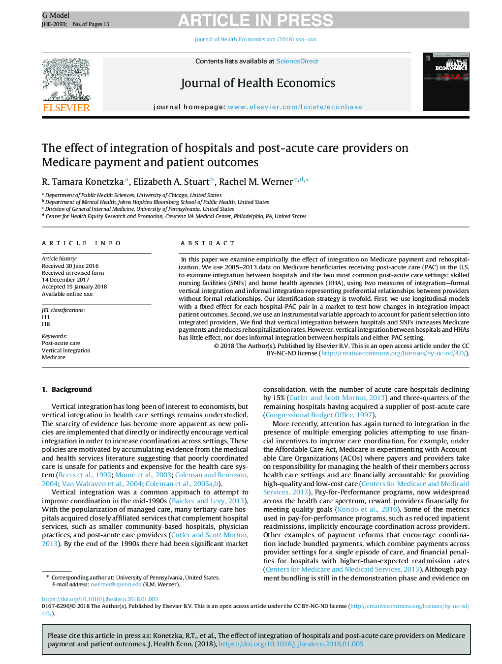 The effect of integration of hospitals and post-acute care providers on Medicare payment and patient outcomes