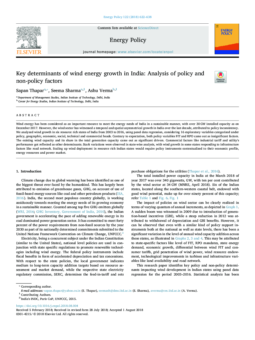 Key determinants of wind energy growth in India: Analysis of policy and non-policy factors