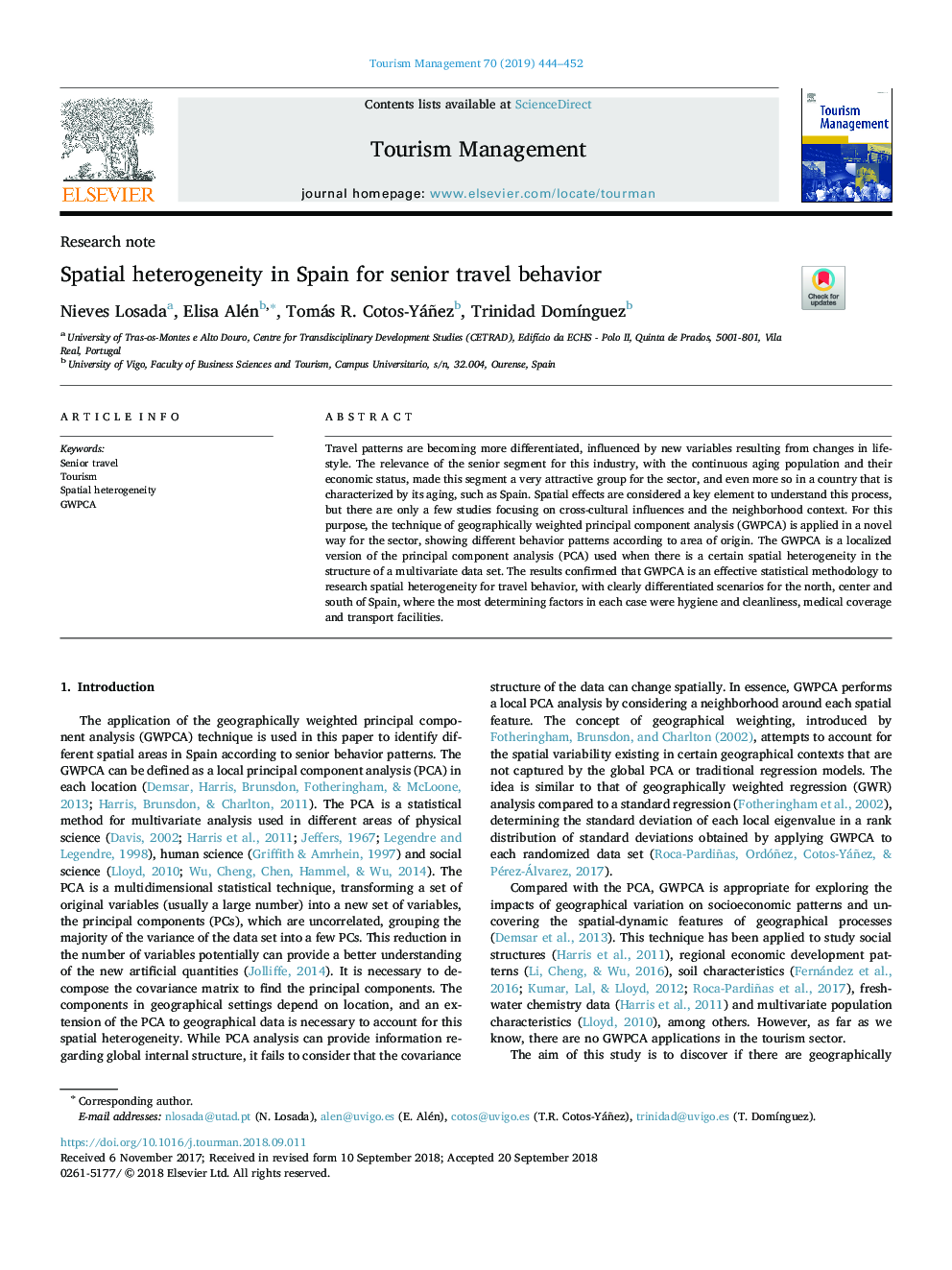 Spatial heterogeneity in Spain for senior travel behavior