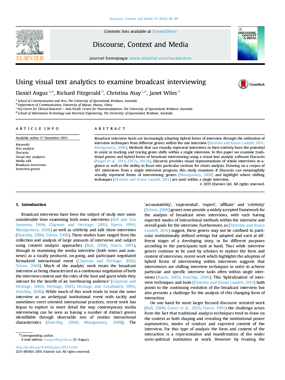 Using visual text analytics to examine broadcast interviewing