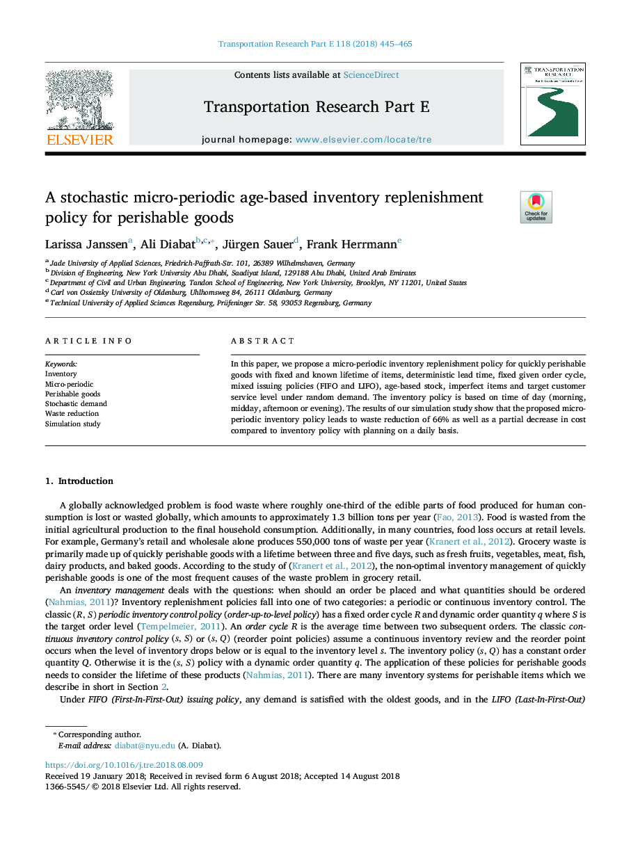 A stochastic micro-periodic age-based inventory replenishment policy for perishable goods