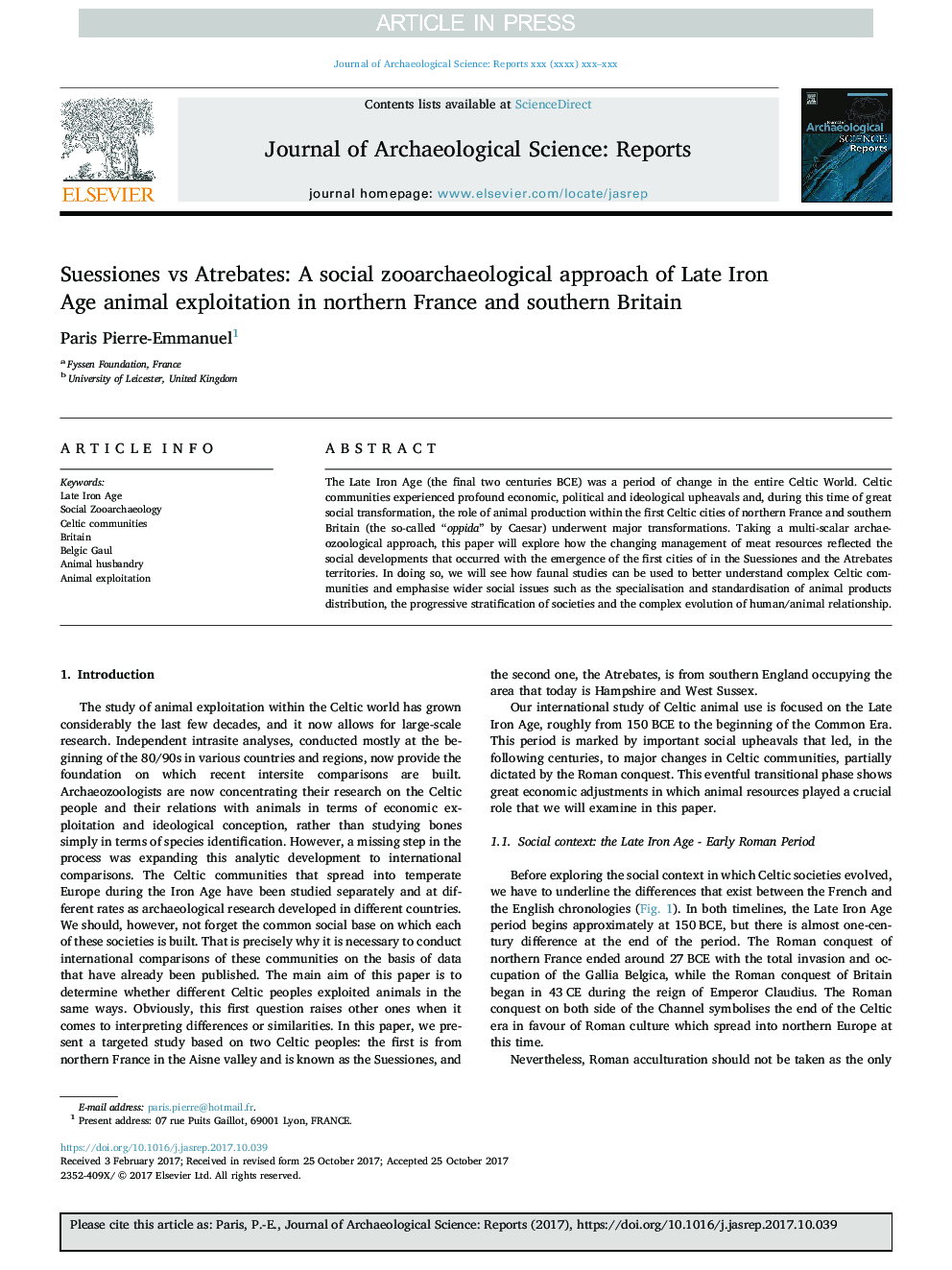 Suessiones vs Atrebates: A social zooarchaeological approach of Late Iron Age animal exploitation in northern France and southern Britain