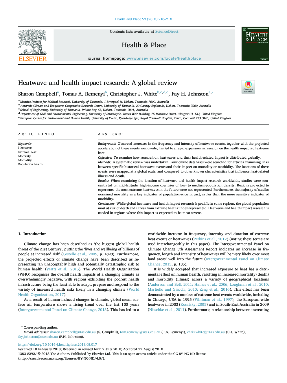 Heatwave and health impact research: A global review