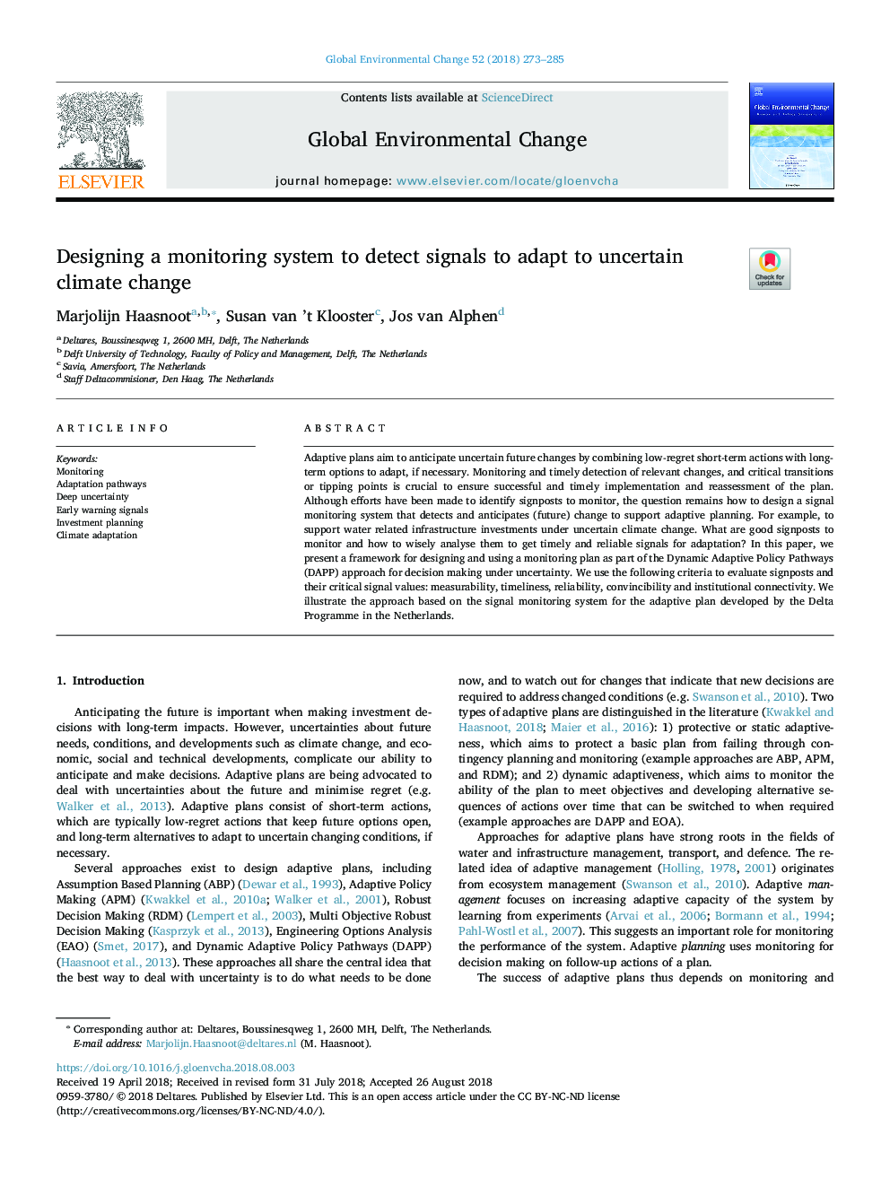 Designing a monitoring system to detect signals to adapt to uncertain climate change