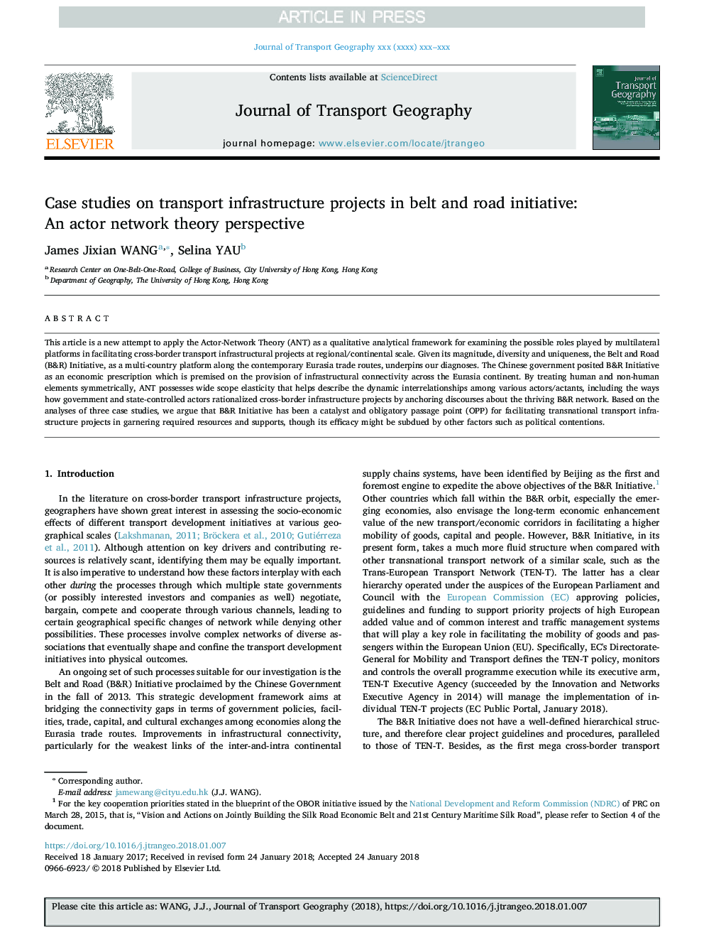 Case studies on transport infrastructure projects in belt and road initiative: An actor network theory perspective