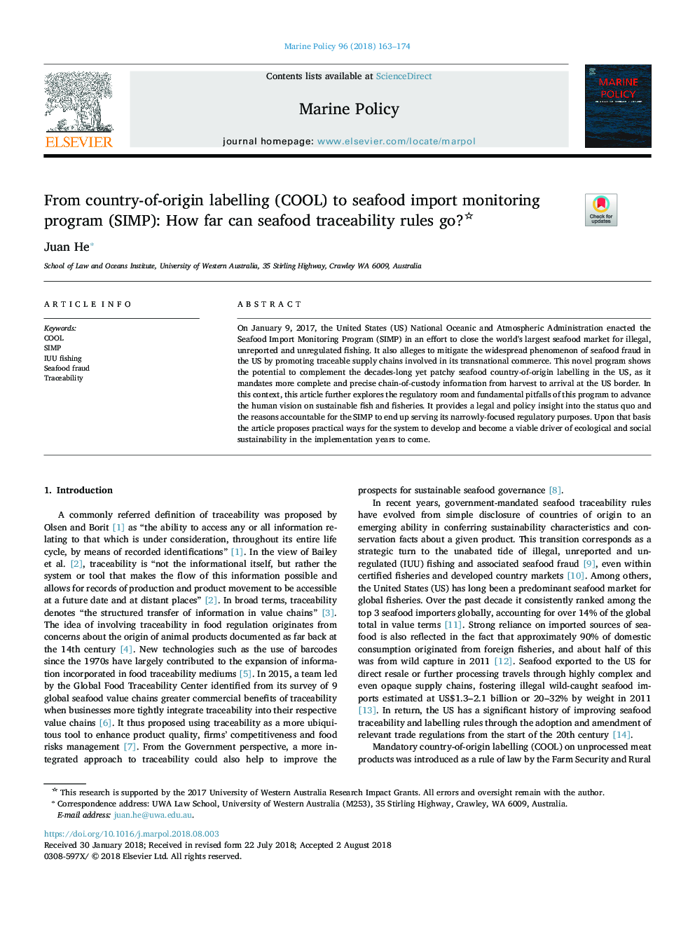 From country-of-origin labelling (COOL) to seafood import monitoring program (SIMP): How far can seafood traceability rules go?