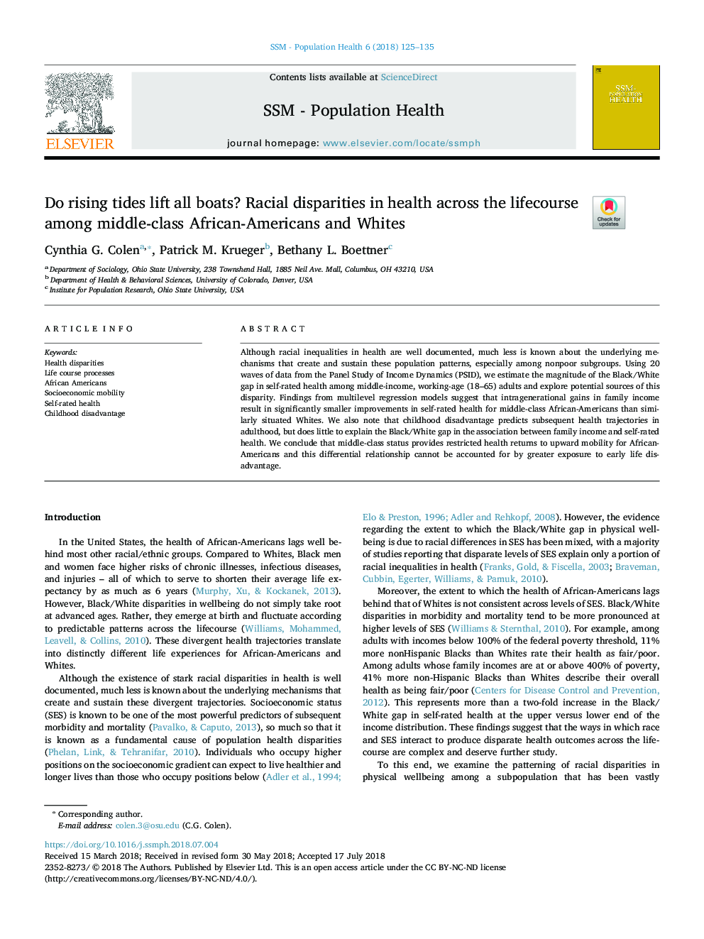 Do rising tides lift all boats? Racial disparities in health across the lifecourse among middle-class African-Americans and Whites