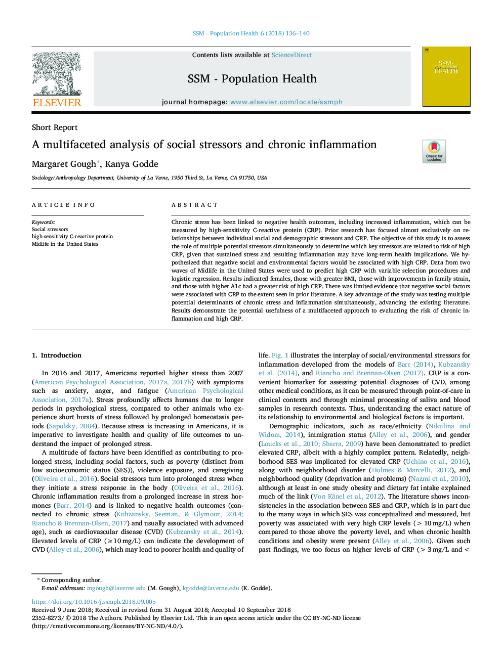 A multifaceted analysis of social stressors and chronic inflammation