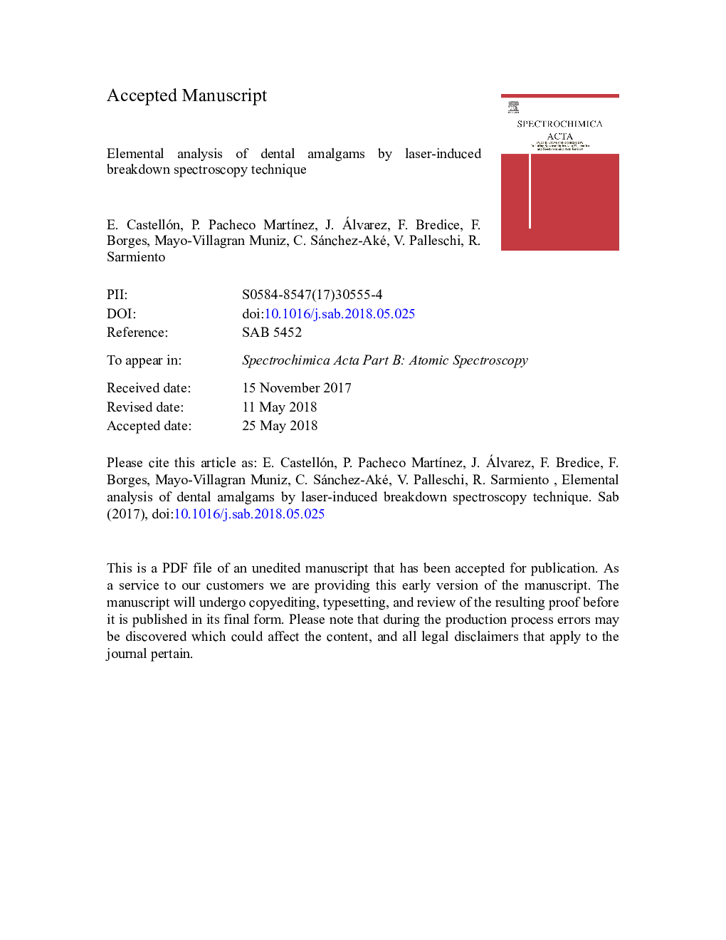 Elemental analysis of dental amalgams by laser-induced breakdown spectroscopy technique