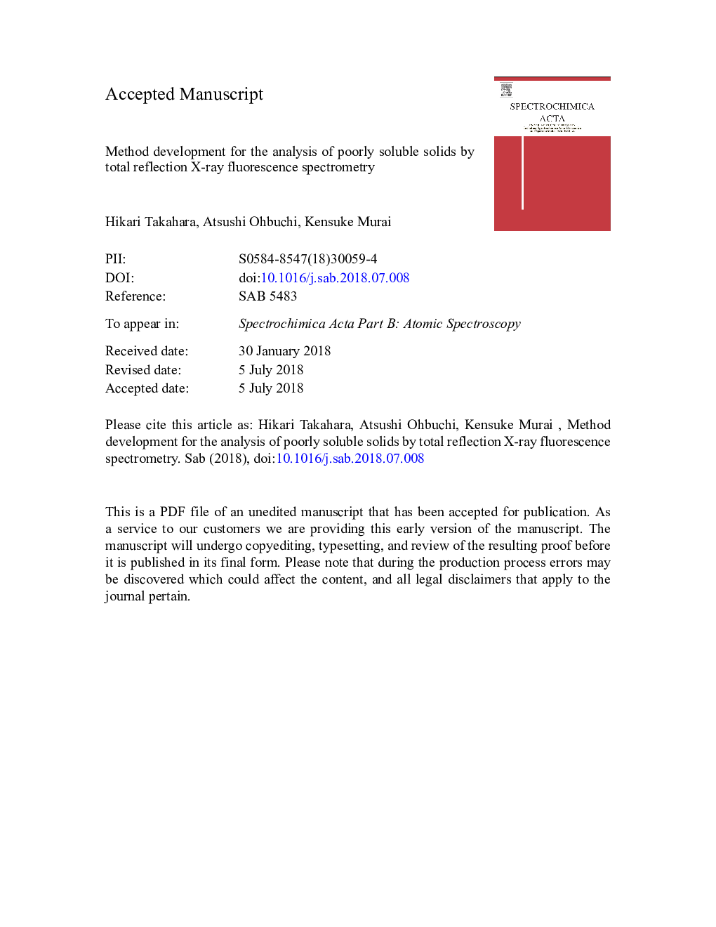 Method development for the analysis of poorly soluble solids by total reflection X-ray fluorescence spectrometry