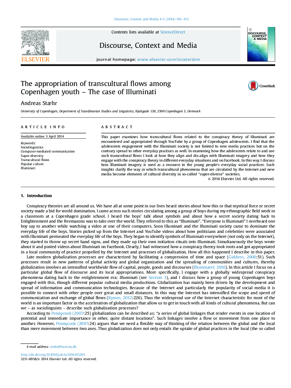 The appropriation of transcultural flows among Copenhagen youth – The case of Illuminati