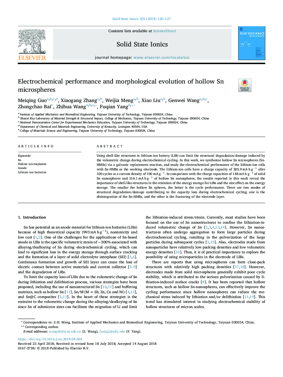 Electrochemical performance and morphological evolution of hollow Sn microspheres