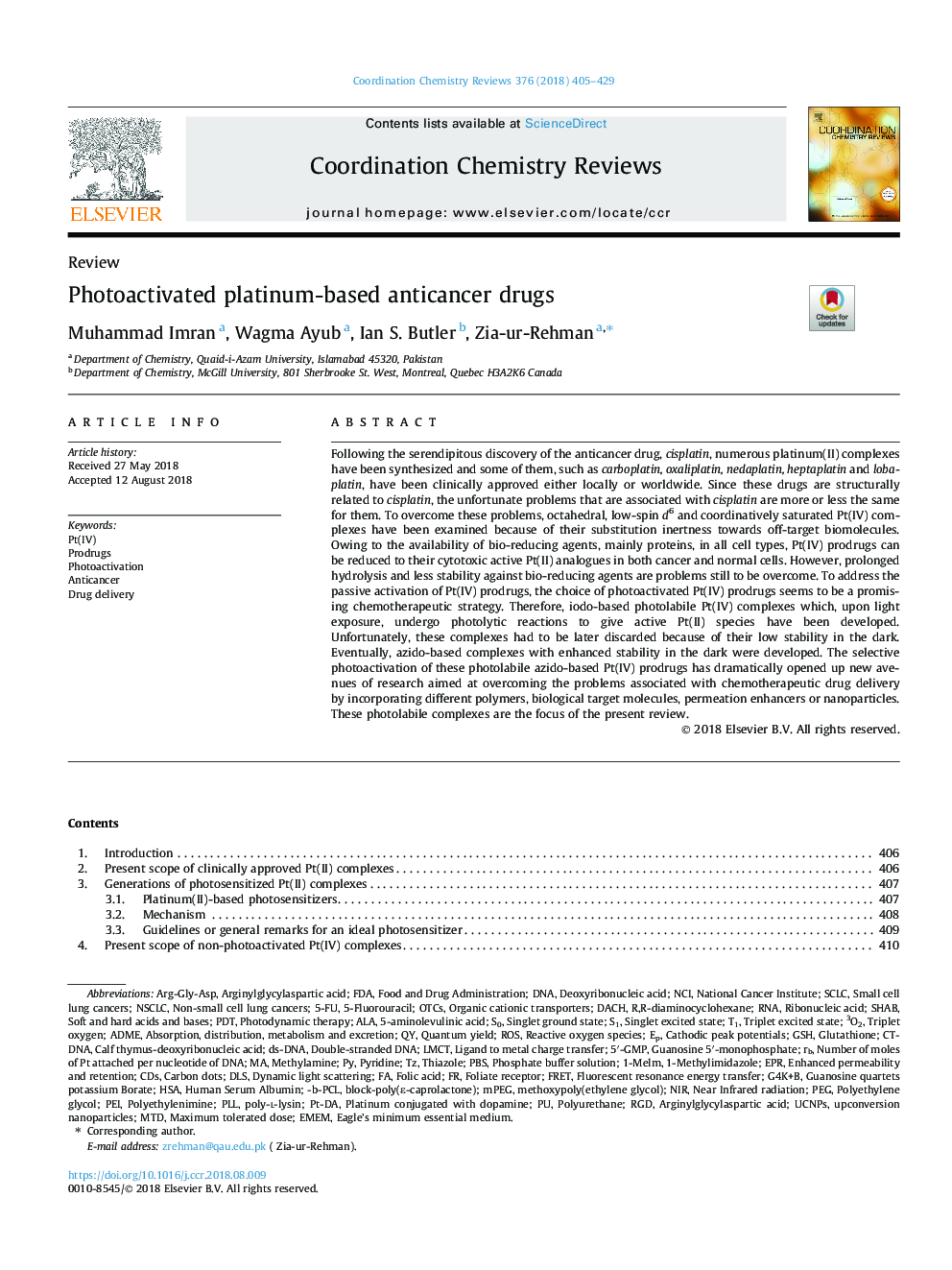 Photoactivated platinum-based anticancer drugs