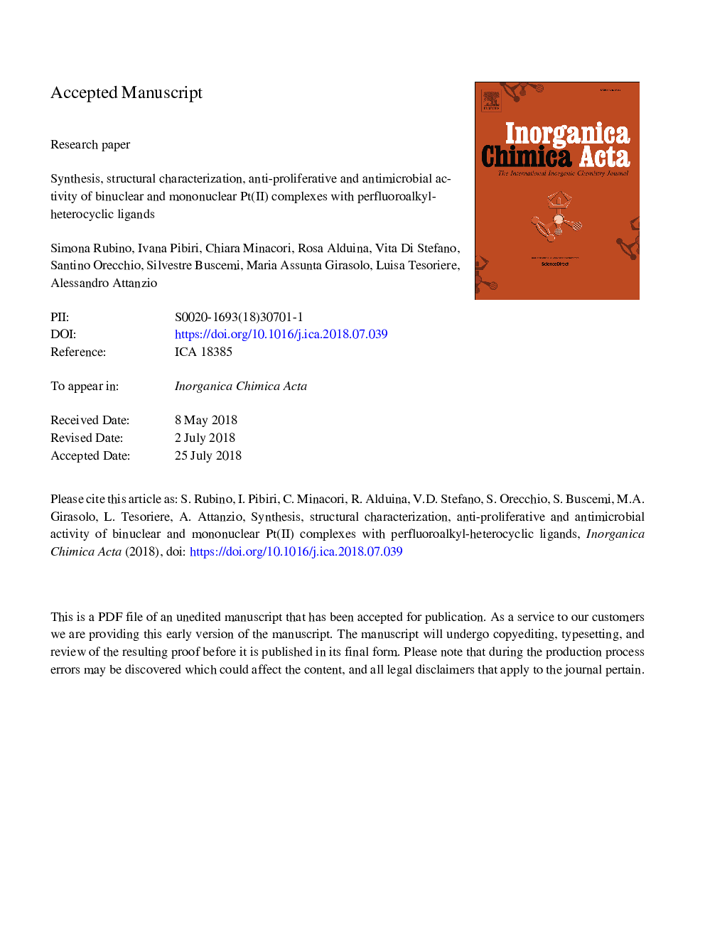 Synthesis, structural characterization, anti-proliferative and antimicrobial activity of binuclear and mononuclear Pt(II) complexes with perfluoroalkyl-heterocyclic ligands