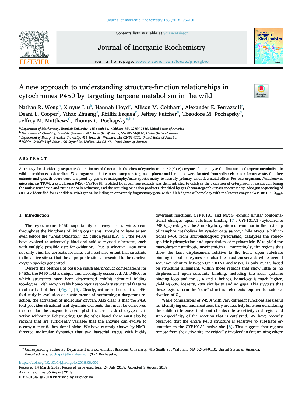 A new approach to understanding structure-function relationships in cytochromes P450 by targeting terpene metabolism in the wild