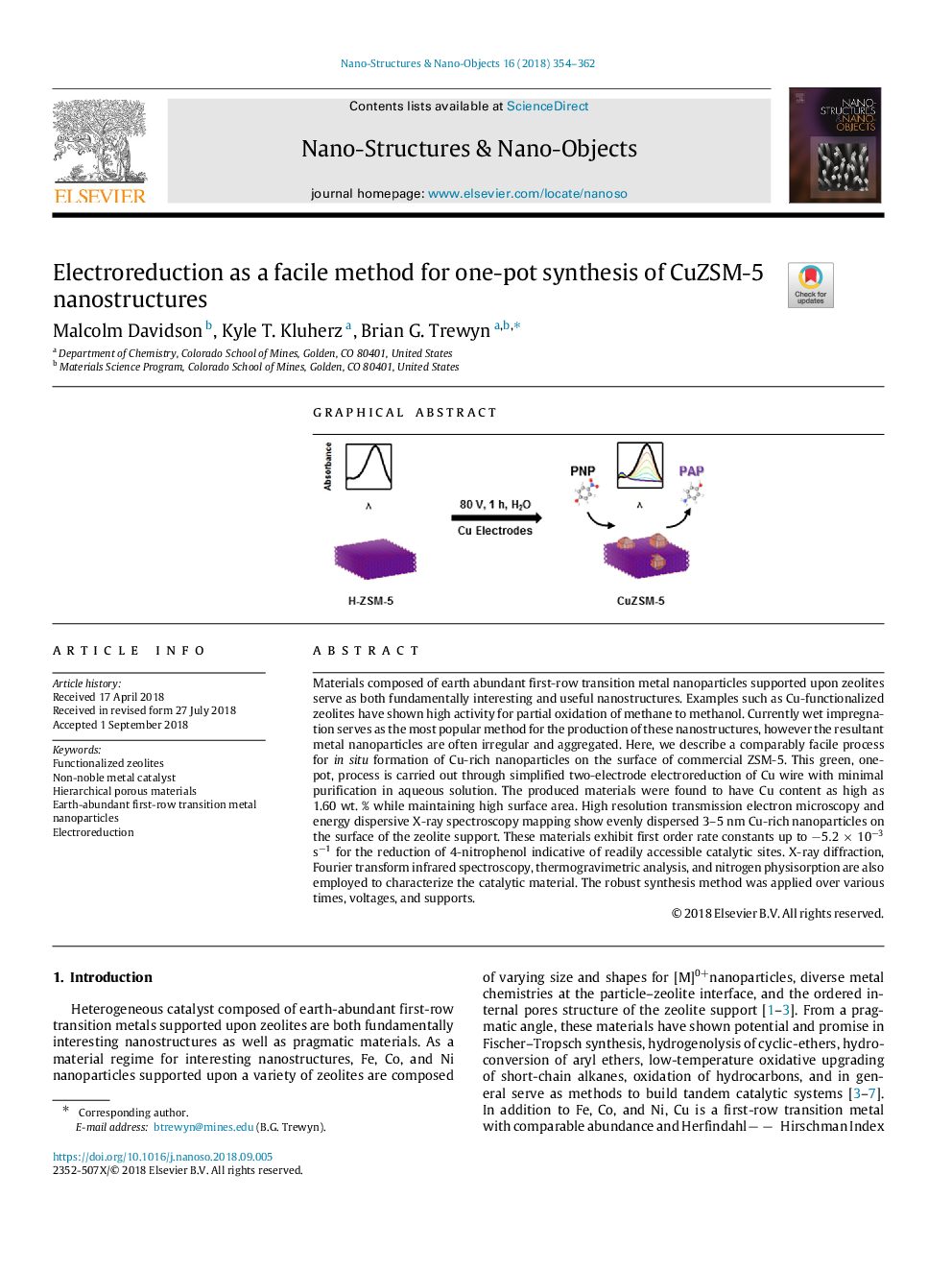 Electroreduction as a facile method for one-pot synthesis of CuZSM-5 nanostructures