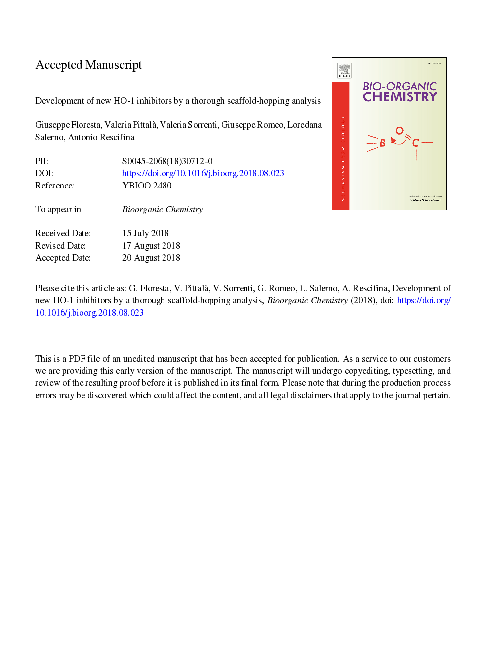 عکس صفحه اول مقاله: Development of new HO-1 inhibitors by a thorough scaffold-hopping analysis Development of new HO-1 inhibitors by a thorough scaffold-hopping analysis