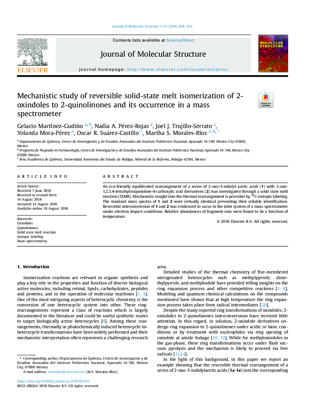 Mechanistic study of reversible solid-state melt isomerization of 2-oxindoles to 2-quinolinones and its occurrence in a mass spectrometer