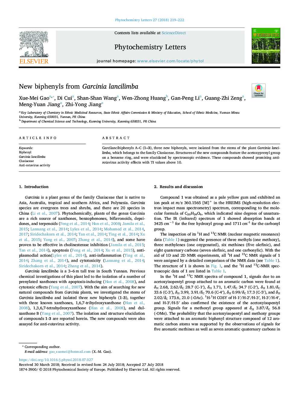 New biphenyls from Garcinia lancilimba