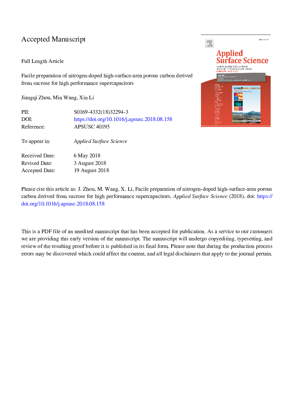 Facile preparation of nitrogen-doped high-surface-area porous carbon derived from sucrose for high performance supercapacitors