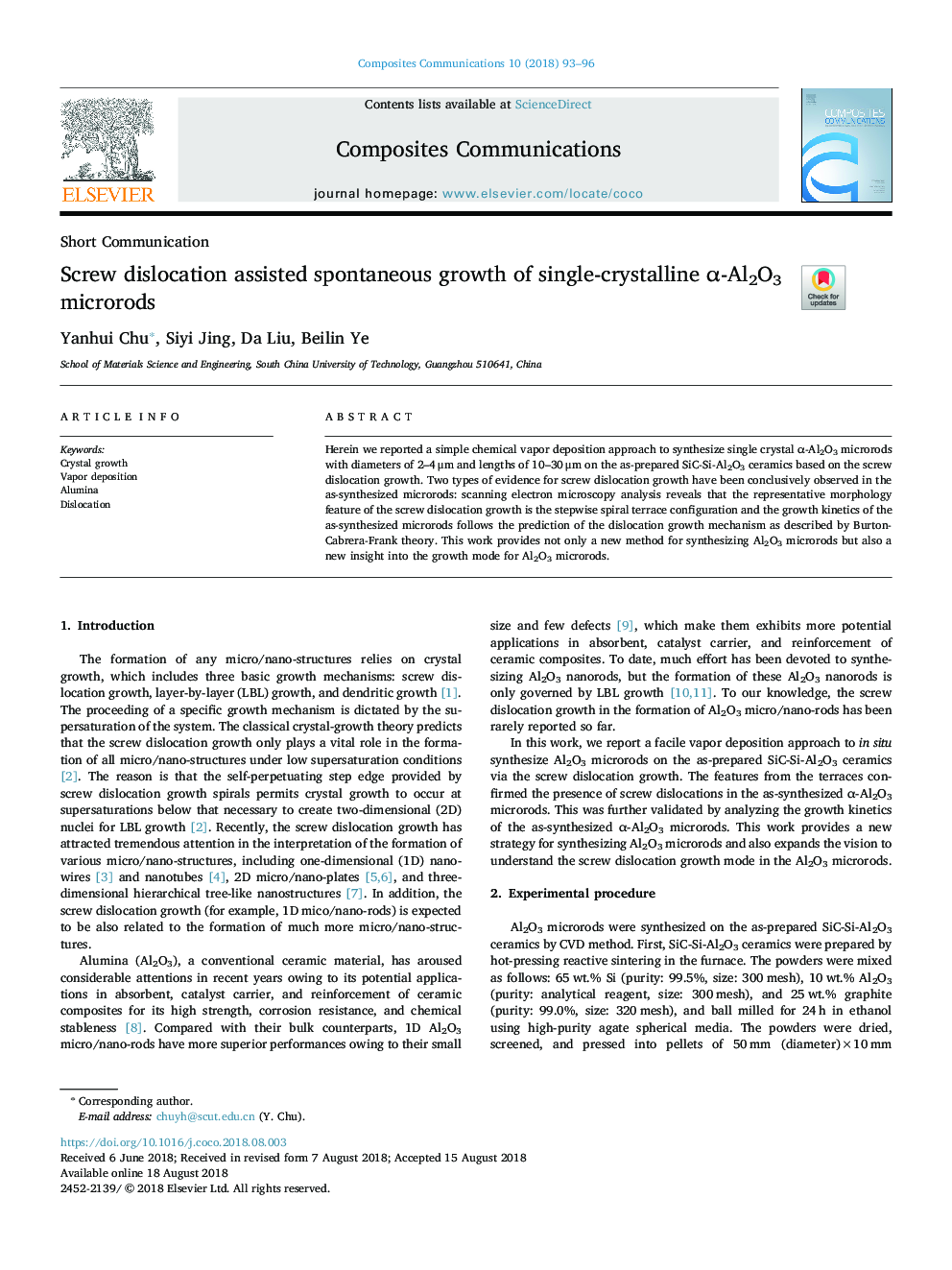 Screw dislocation assisted spontaneous growth of single-crystalline Î±-Al2O3 microrods