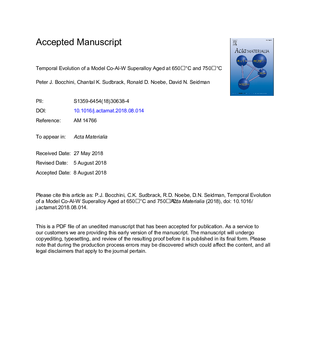 Temporal evolution of a model Co-Al-W superalloy aged at 650â¯Â°C and 750â¯Â°C