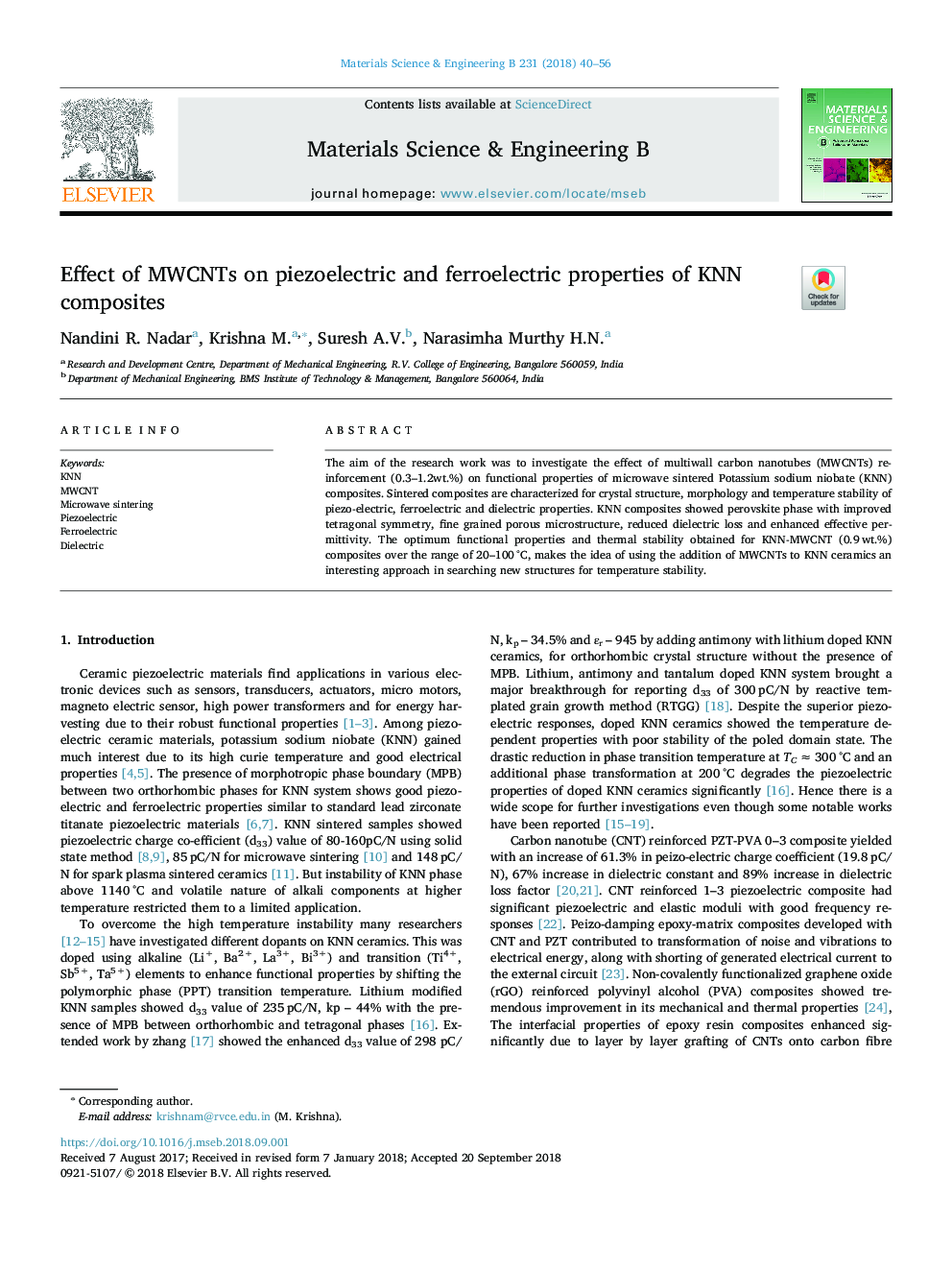 Effect of MWCNTs on piezoelectric and ferroelectric properties of KNN composites